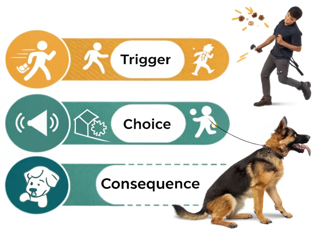 7 Proven Steps to Solve German Shepherd Puppy Biting (Fast!) 3 prompt infographic showing the trigger choice