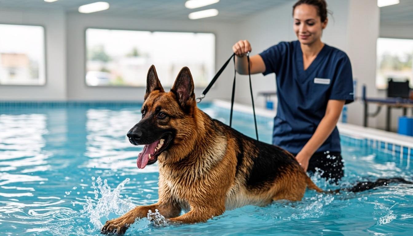 German Shepherd Elbow Dysplasia: 7 Smart Fixes & Costs 2 German Shepherd swimming during hydrotherapy for german shepherd elbow dysplasia recovery