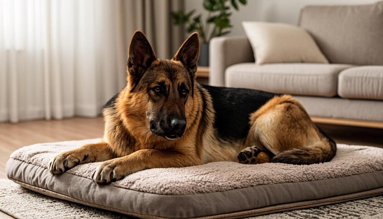 The Best Products for German Shepherds: 2026 Reviews & Comparisons 1 The Best Products for German Shepherds - GSD lying on an orthopedic memory foam bed