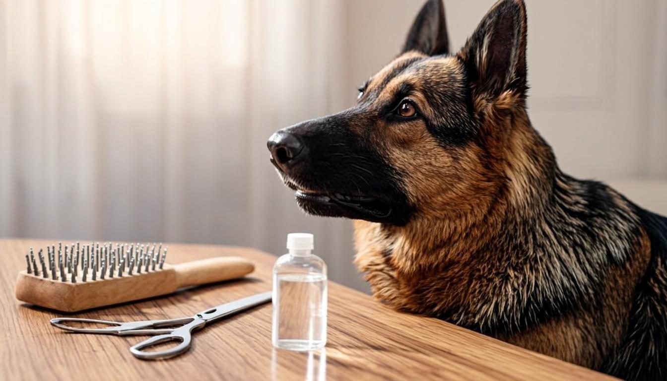 The Best Products for German Shepherds: 2026 Reviews & Comparisons 5 The Best Products for German Shepherds - grooming kit with de-shedding brush and GSD sitting beside