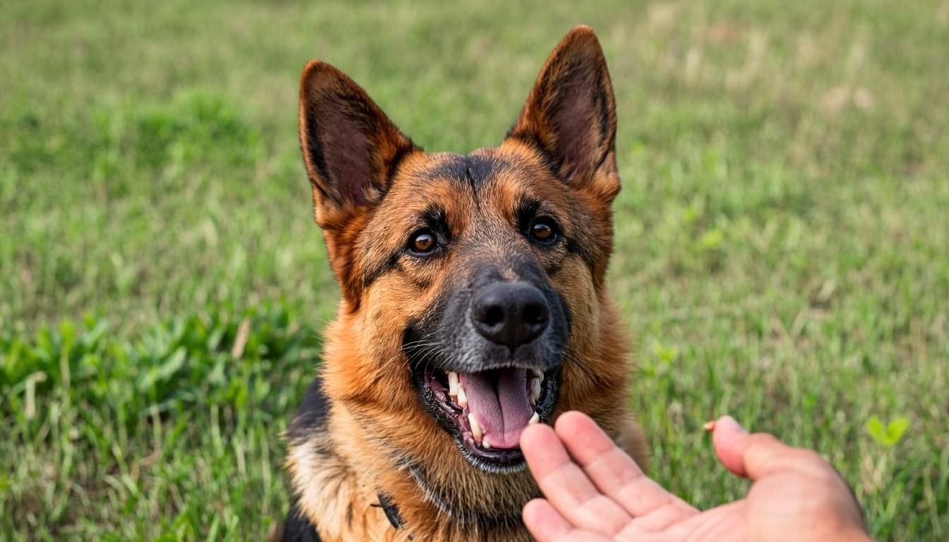 best treats for german shepherd - German Shepherd catching a training treat mid-air