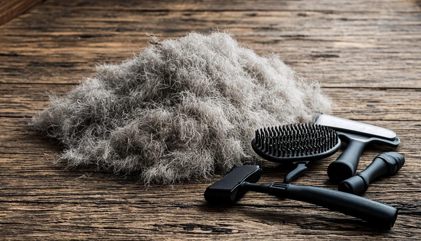 Pile of shed German Shepherd undercoat fur collected after a brushing session