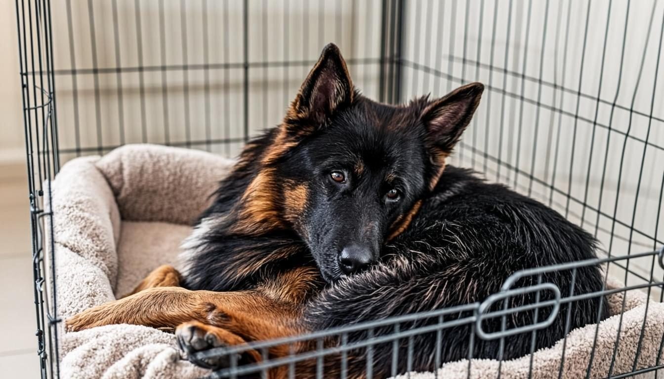 Best dog crates for German Shepherds — a heavy-duty steel crate with a plush bed for a German Shepherd