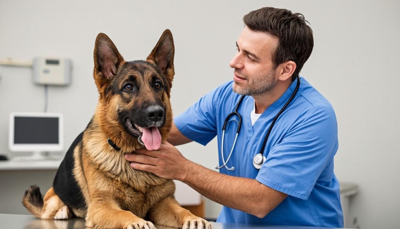 food allergies in german shepherds symptoms - veterinarian examining skin and coat