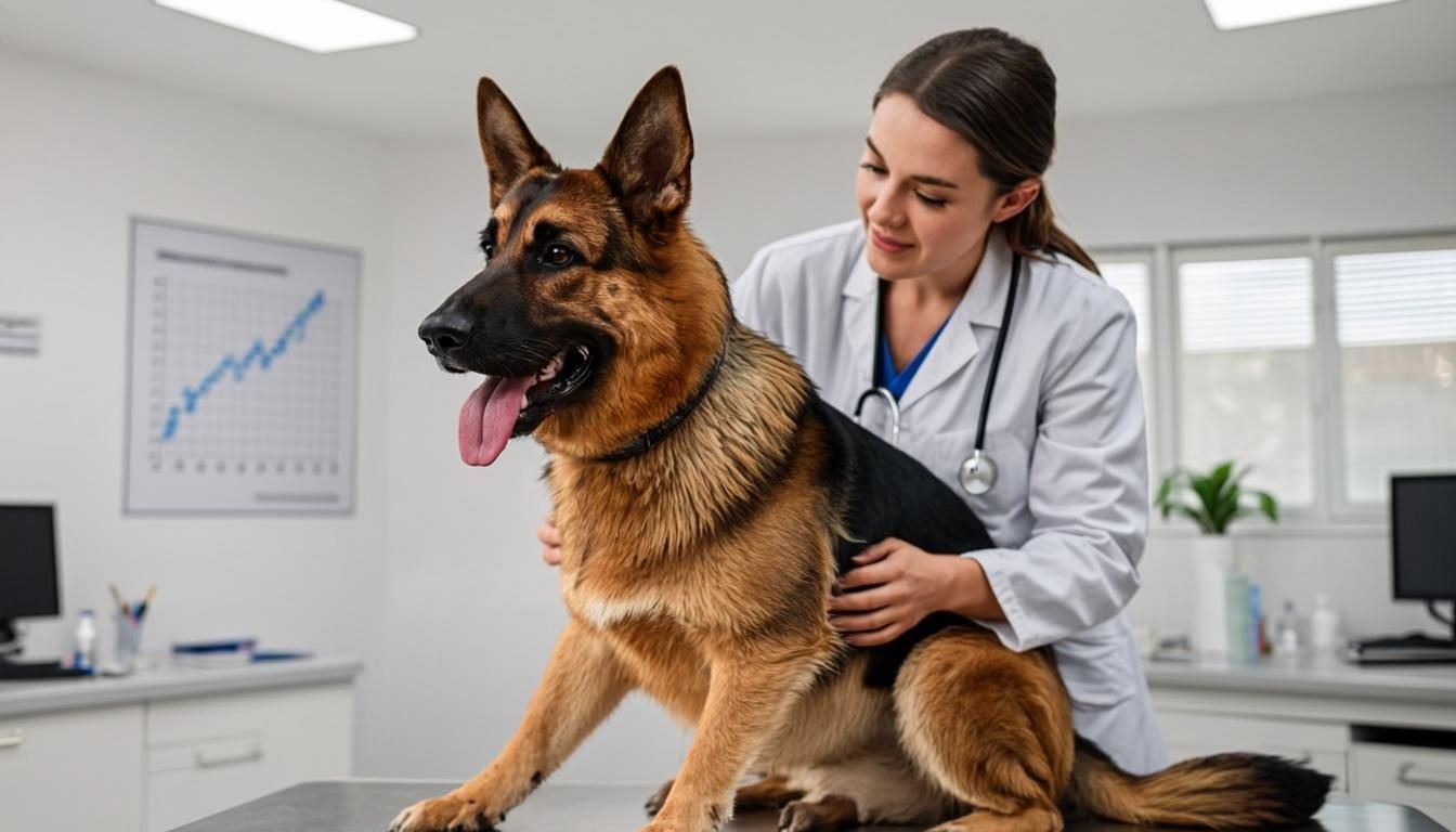 German Shepherd Adolescence: What Changes and How to Support Your Teen Dog 3 Vet examining an adolescent German Shepherd to track growth and health