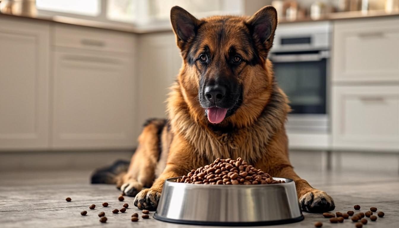 5 Critical German Shepherd Care Mistakes Every Owner Must Avoid 3 Overfilled food bowl illustrating the German Shepherd care mistake of overfeeding