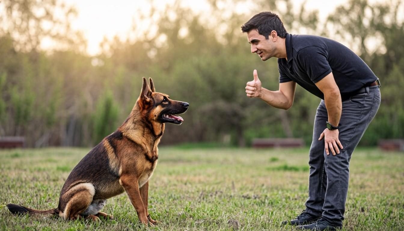 German Shepherd Dog Training Techniques: The Effective 2026 Guide 2 Trainer giving a hand signal to a German Shepherd during german shepherd dog training techniques practice