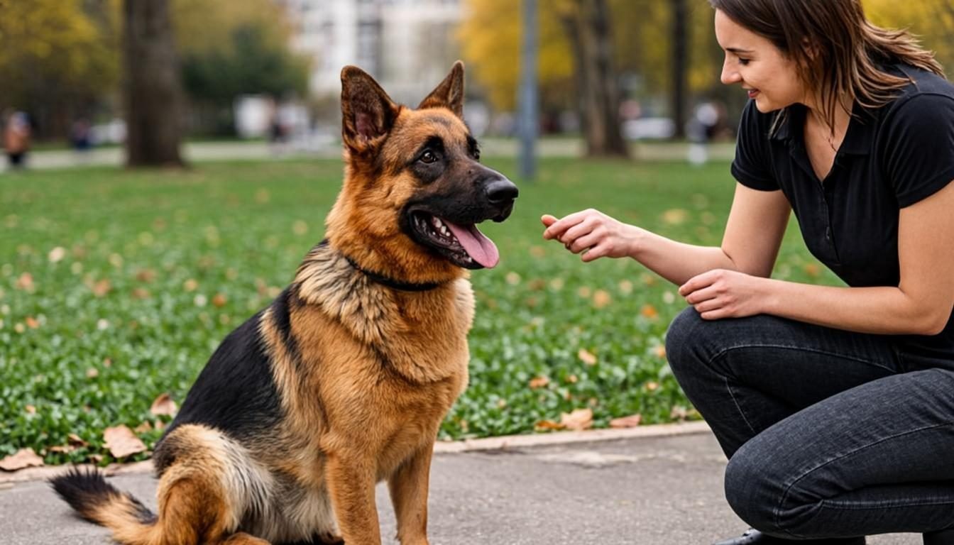 german shepherd dog walker near me - German Shepherd sitting politely with professional walker