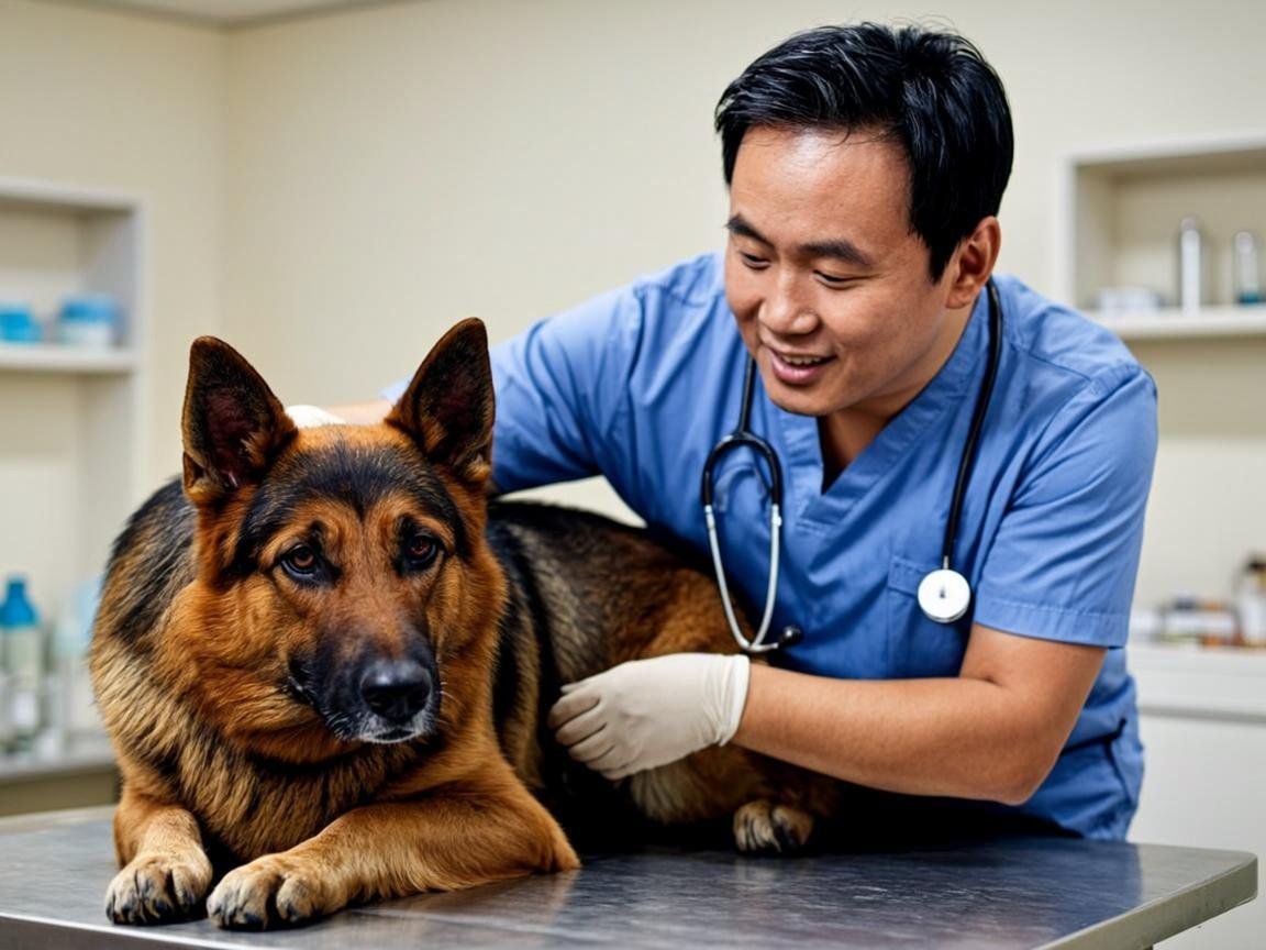 German Shepherd Hip Dysplasia: 7 Proven Signs, Costs & Care 1 Veterinarian examining German Shepherd hip dysplasia signs during a clinical hip exam