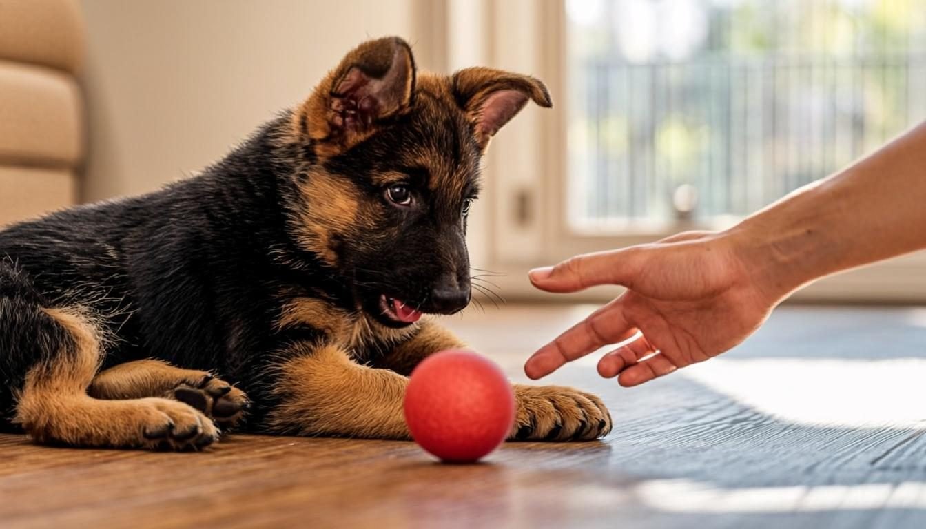 how to train a german shepherd puppy not to bite - puppy redirected to chew toy
