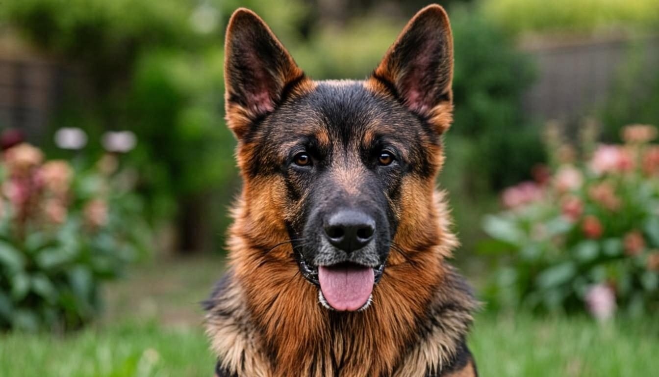 The German Shepherd Rottweiler Mix: Complete Guide (2026) 2 the german shepherd rottweiler mix sitting alert in a garden