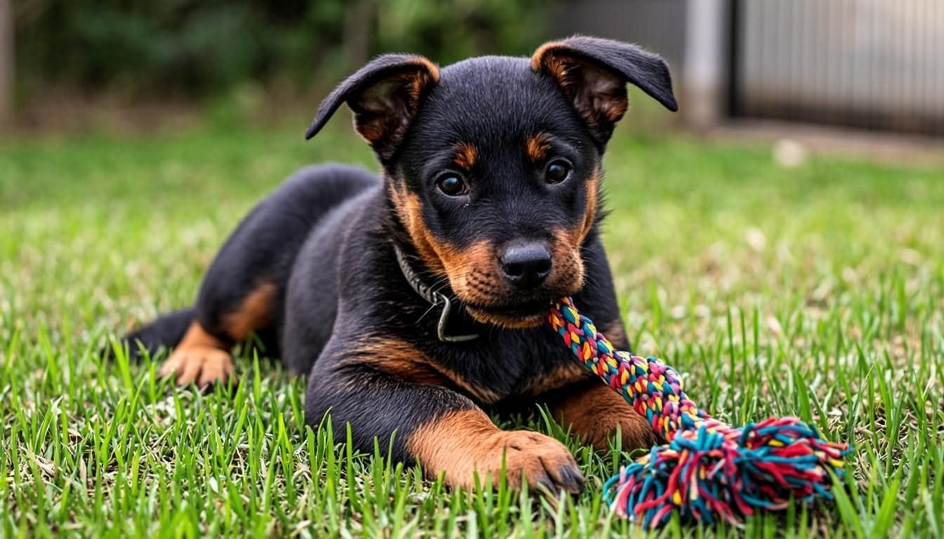The German Shepherd Rottweiler Mix: Complete Guide (2026) 3 the german shepherd rottweiler mix puppy playing with a rope toy