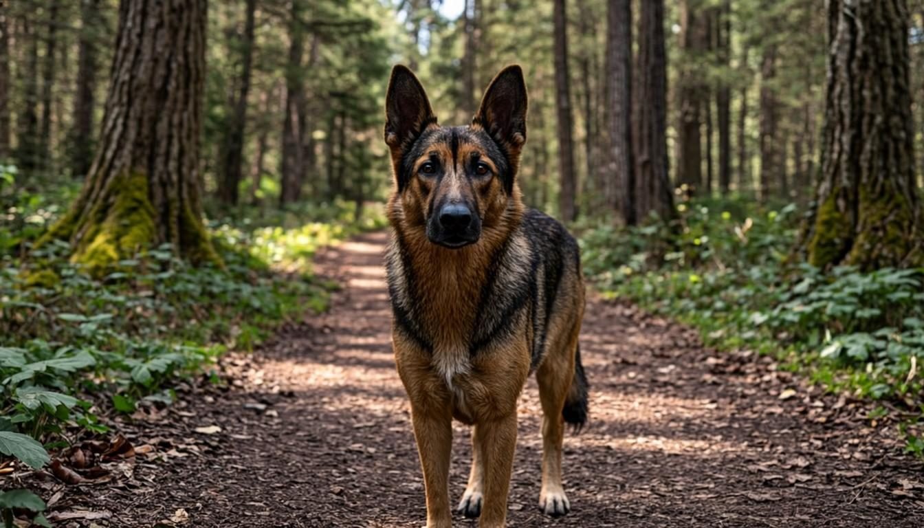 The German Shepherd Rottweiler Mix: Complete Guide (2026) 4 the german shepherd rottweiler mix heeling beside its owner on a trail