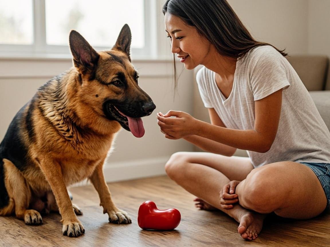 German Shepherd Separation Anxiety: 5 Proven, Easy Fixes 2 German Shepherd separation anxiety training session: owner rewarding calm focus with treats