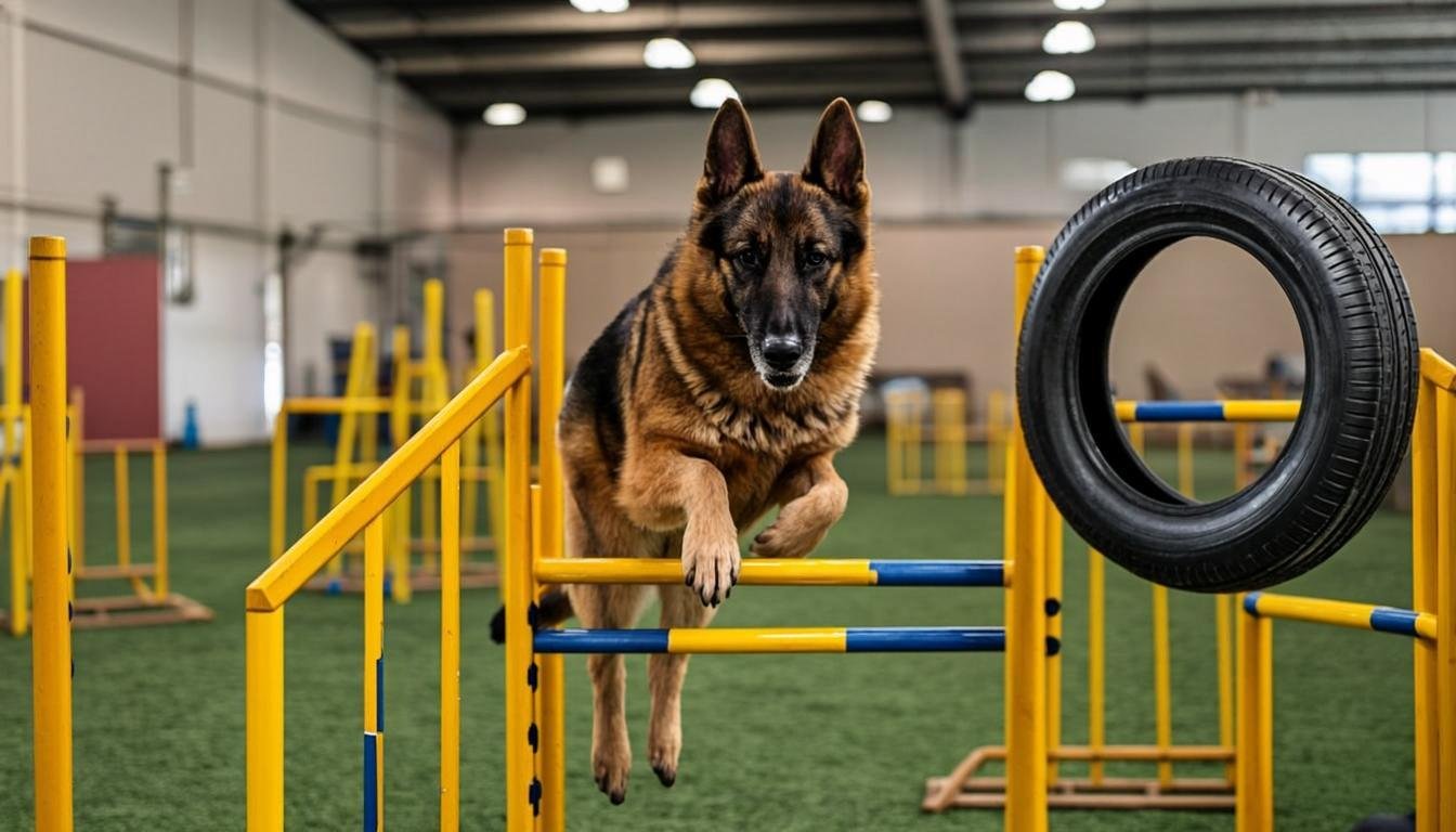 german shepherd agility backyard equipment setup