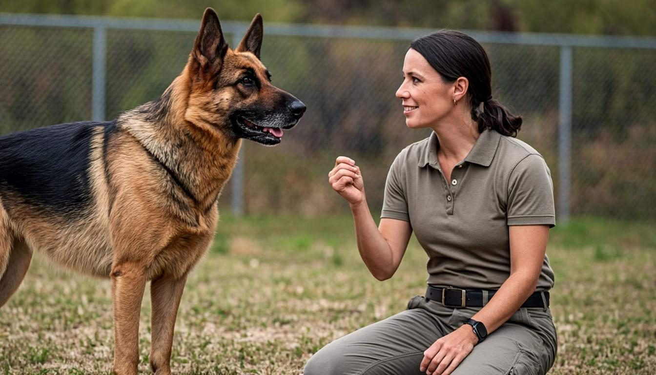 German Shepherd aggression training counter-conditioning session with a trainer