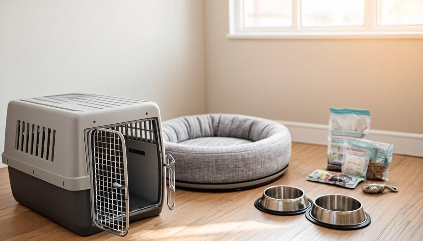 Life Before and After Having a German Shepherd Puppy: 8 Great Changes (2026) 3 Life Before and After Having a German Shepherd Puppy - living room corner prepared with bed, bowls and crate