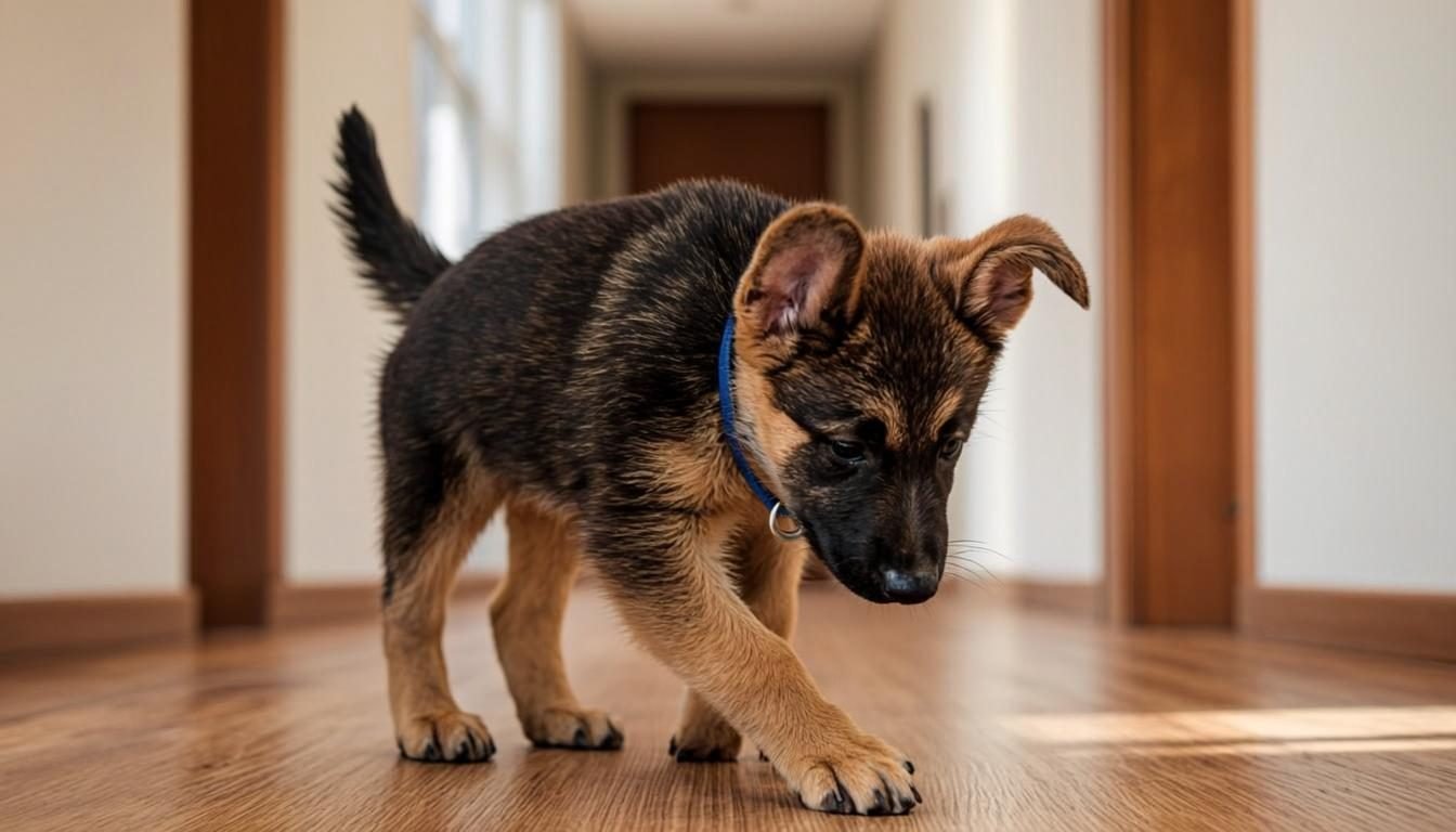 Life Before and After Having a German Shepherd Puppy: 8 Great Changes (2026) 2 Life Before and After Having a German Shepherd Puppy - puppy exploring the hallway on the first day