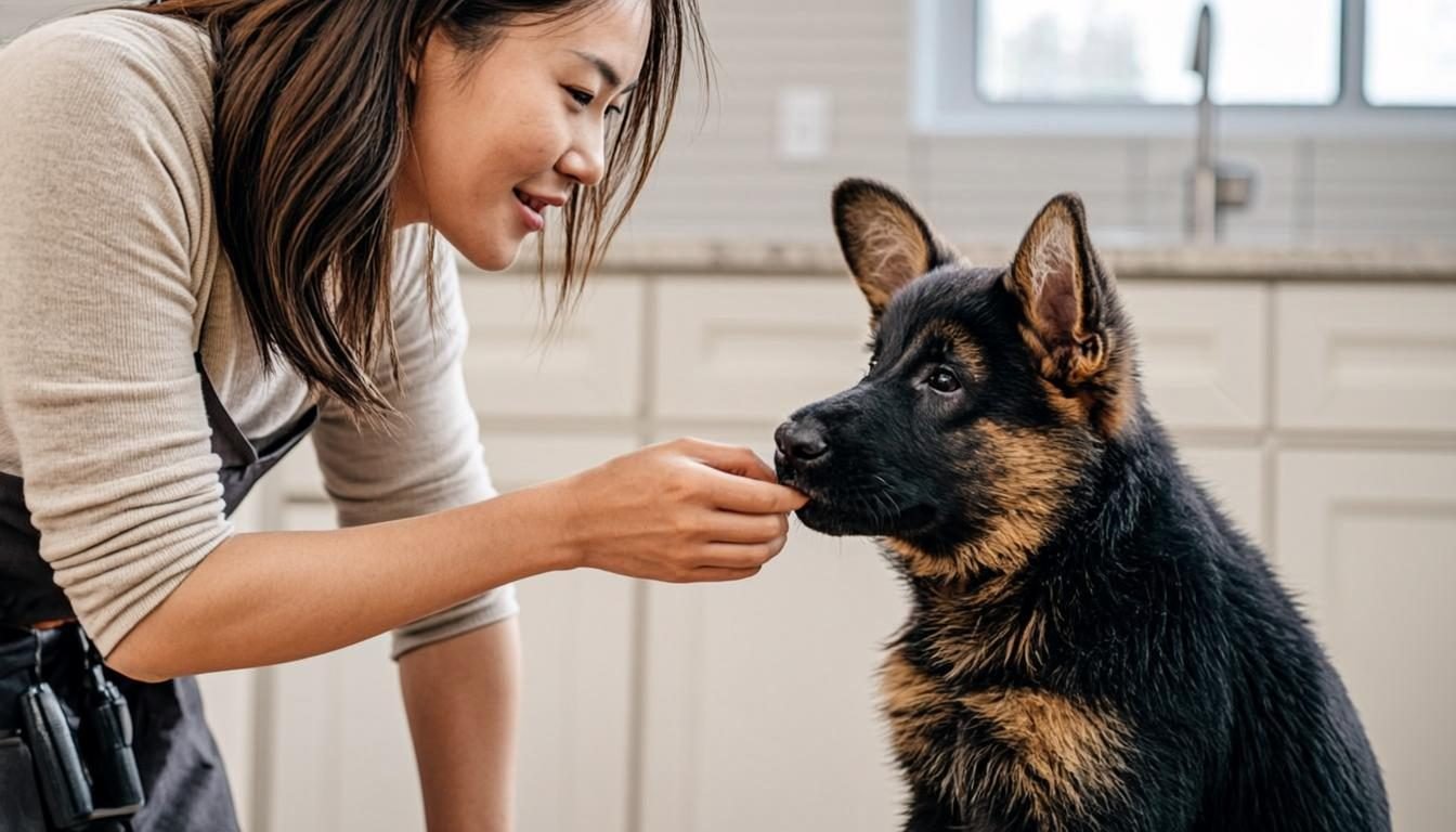 German Shepherd Puppy Biting: 7 Best Steps to Stop It Fast (2026) 4 German Shepherd Puppy Biting - calm bite inhibition training session with treats
