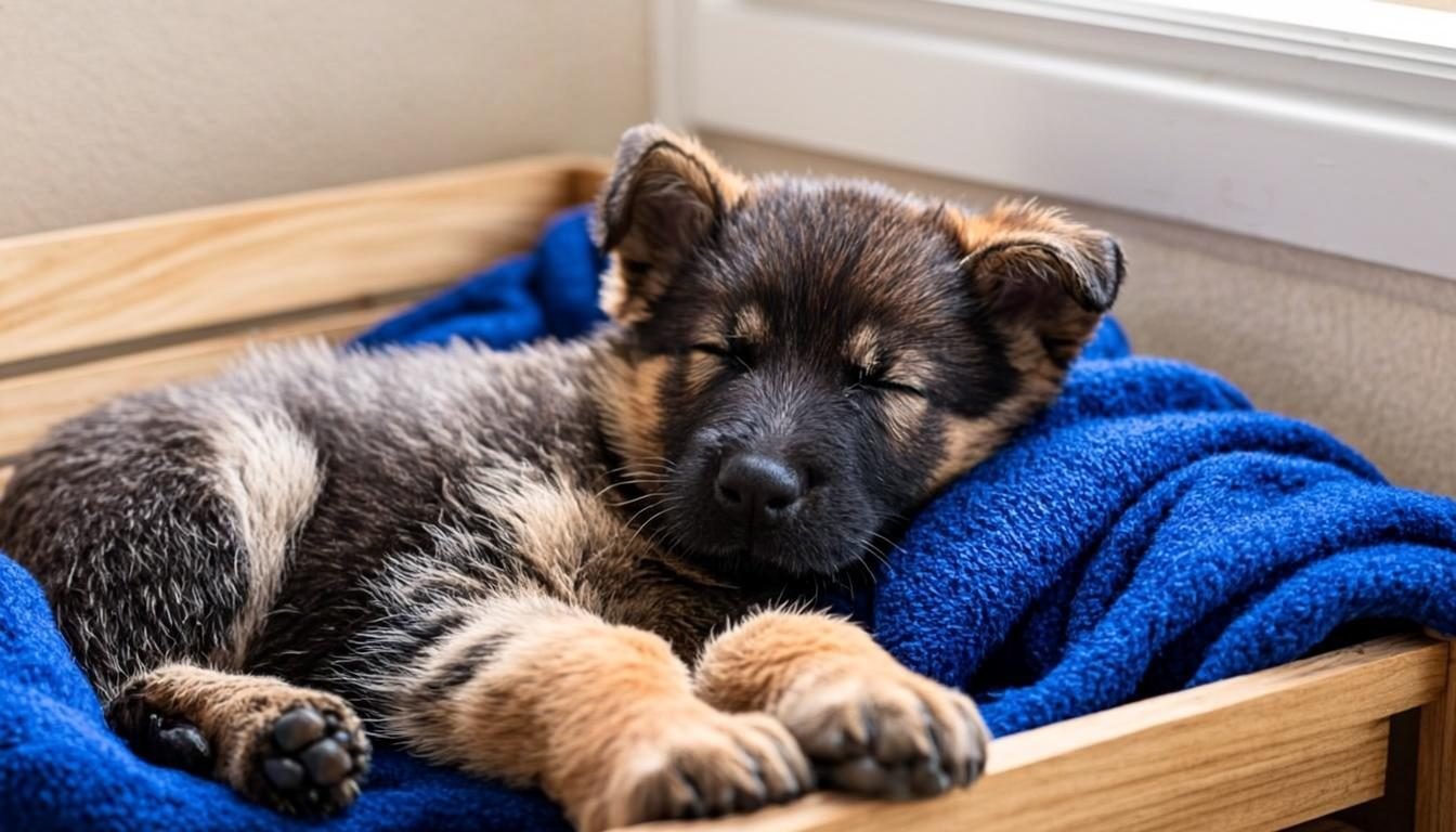 German Shepherd Puppy Biting: 7 Best Steps to Stop It Fast (2026) 2 German Shepherd Puppy Biting - tired puppy resting in a crate after play