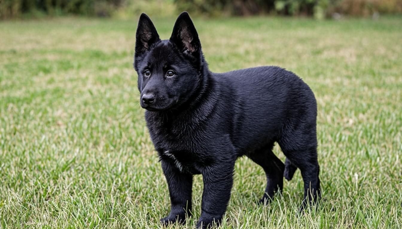 The Ultimate Guide to Black German Shepherd Puppies 2 Black German Shepherd puppy standing alert on green grass with a glossy jet black coat