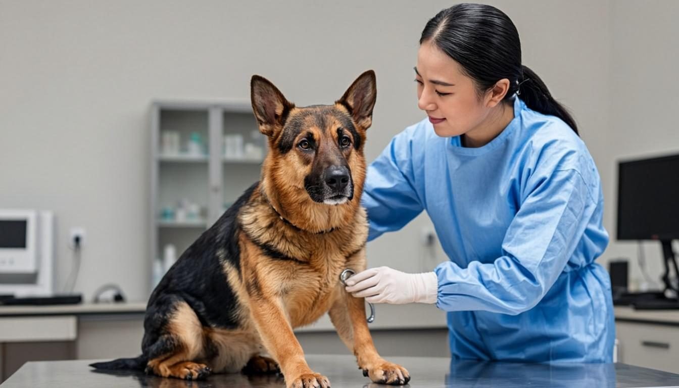 German Shepherd breeders - veterinarian health check on a puppy