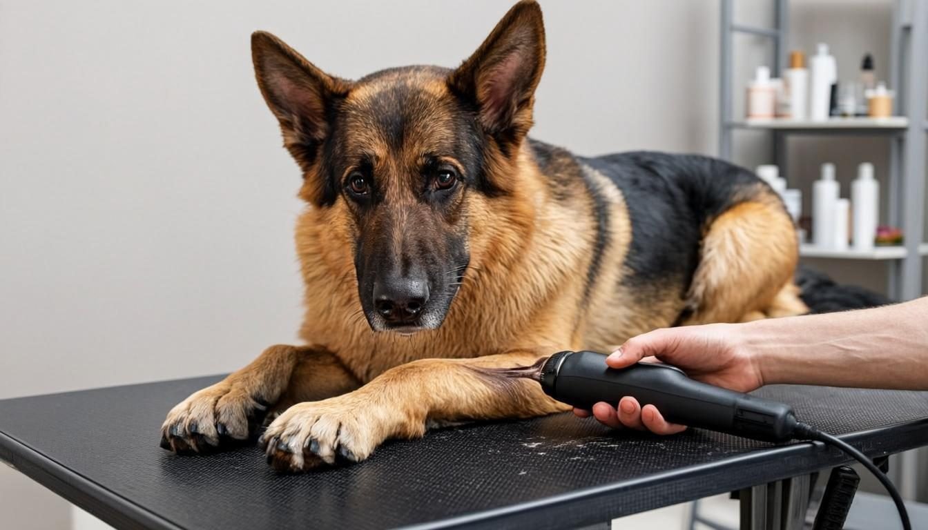 German Shepherd Grooming - nails ground smooth with a cordless rotary tool