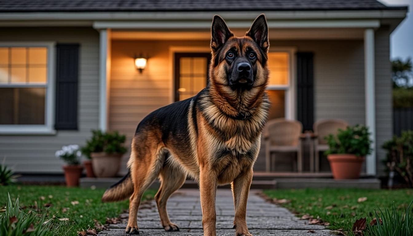Loyalty Unleashed: The Tale of Max, the Heroic German Shepherd 2 Heroic German Shepherd standing guard at a family home