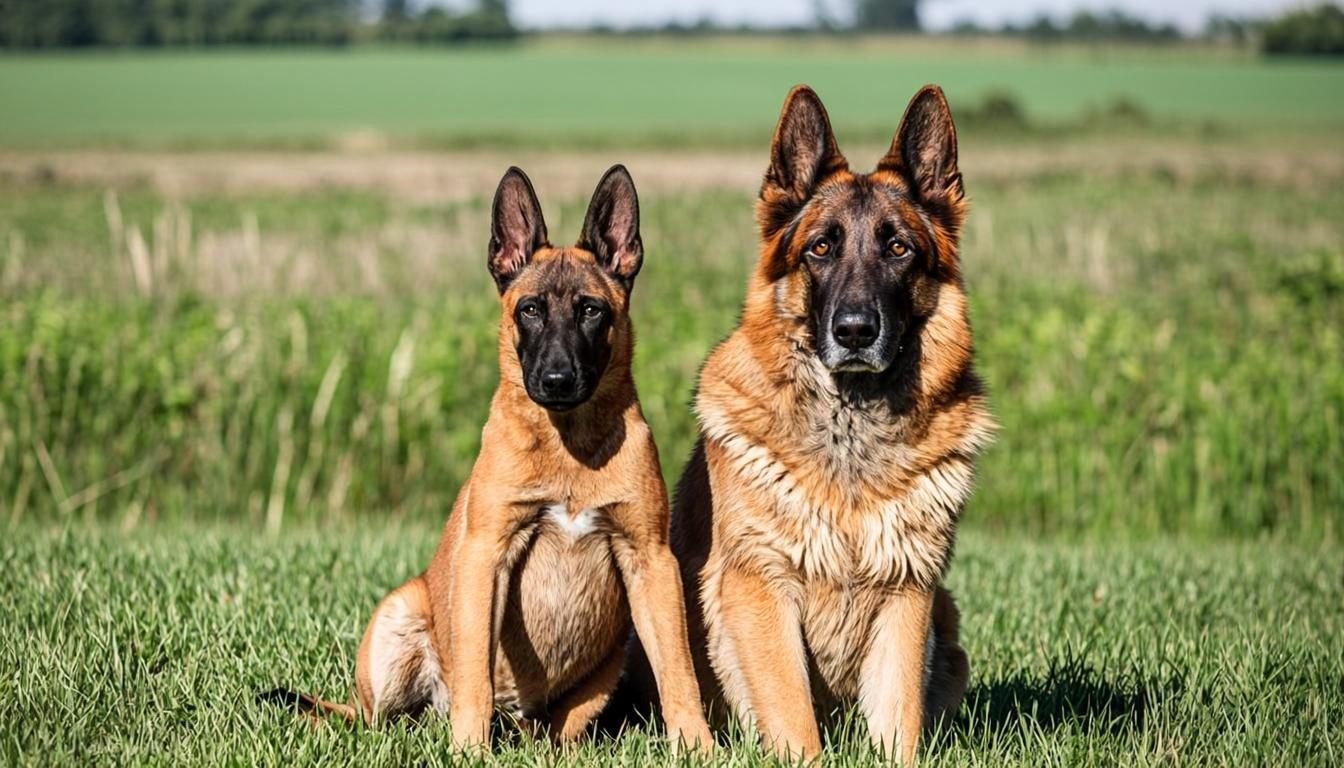 German Shepherd Look-Alike Breeds - Belgian Malinois sitting beside a German Shepherd