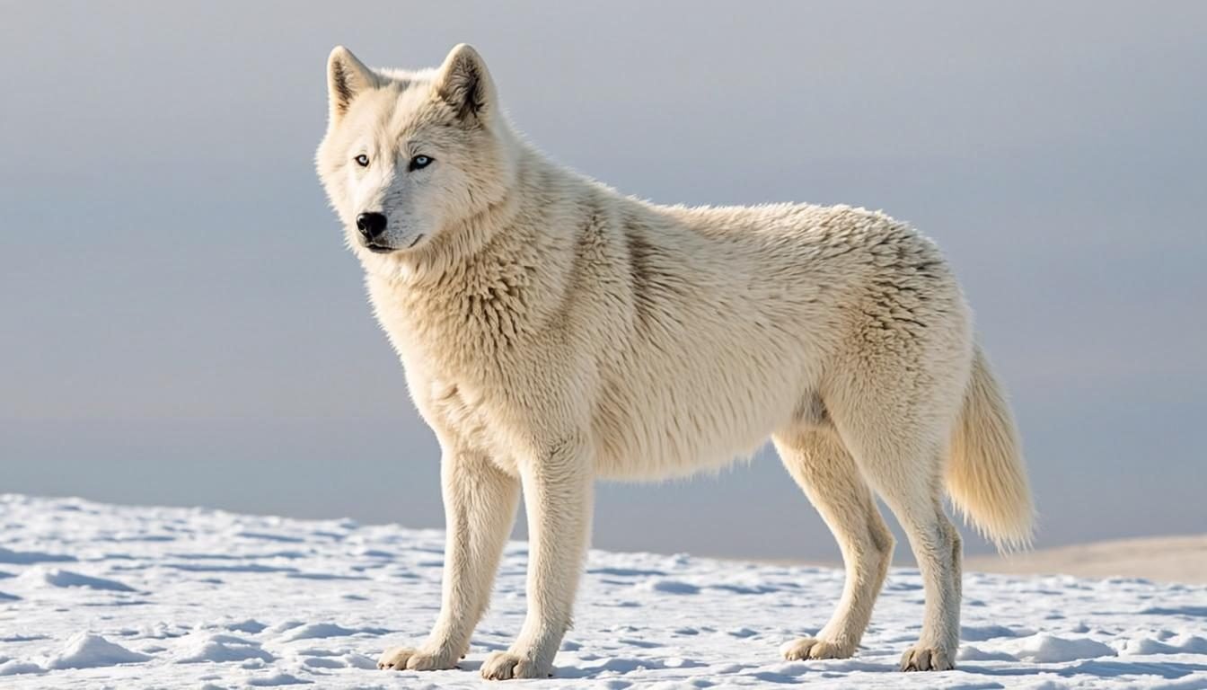 German Shepherd Look-Alike Breeds - White Swiss Shepherd standing in profile on snow