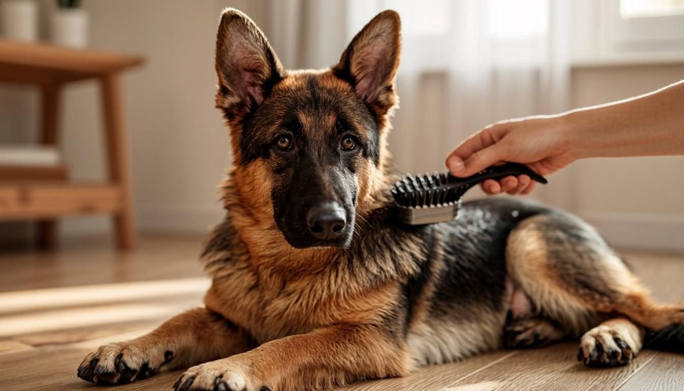 German Shepherd Puppy: A Loyal and Intelligent Companion 4 German Shepherd puppy being groomed at home