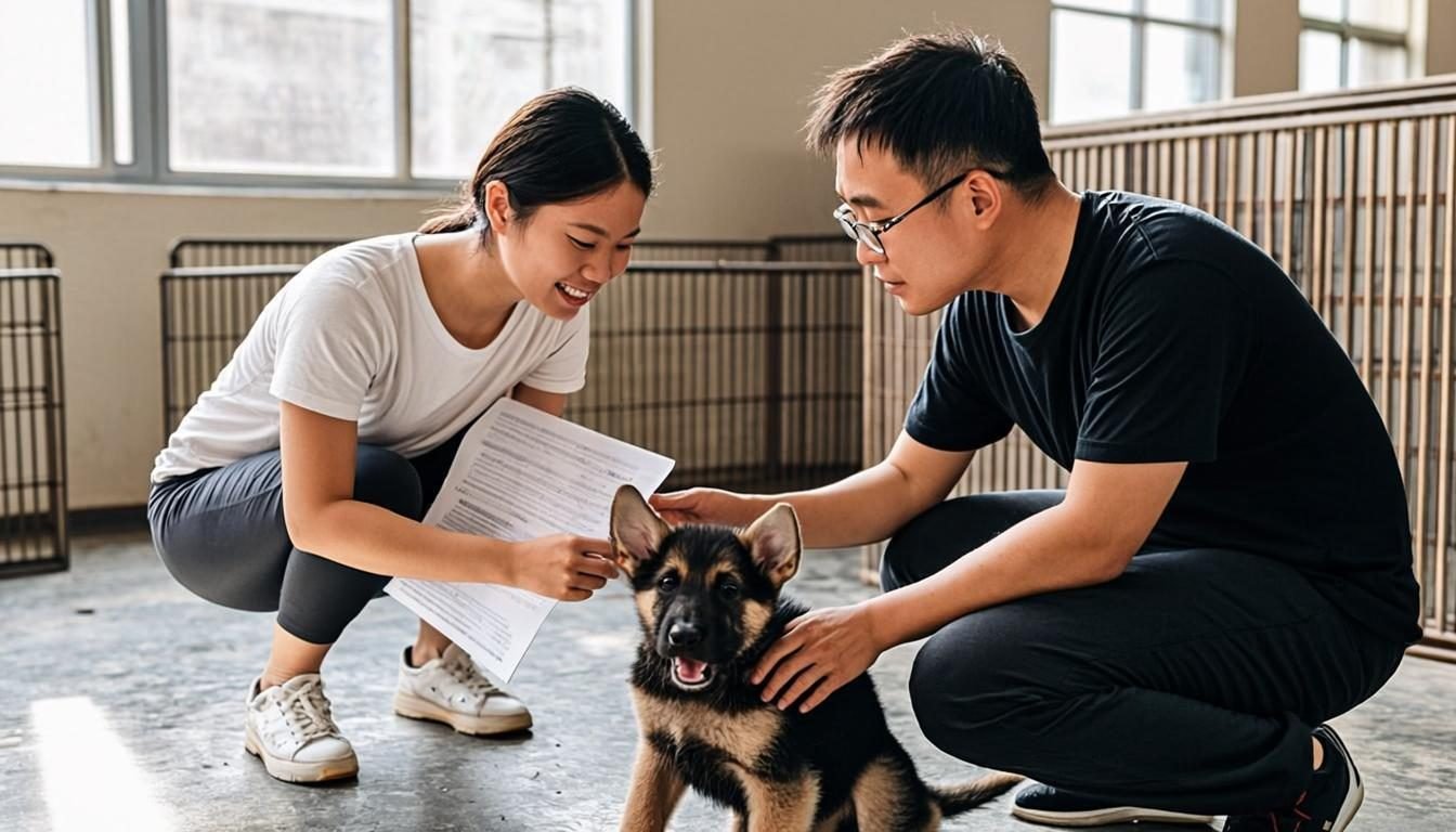 German Shepherd Puppies for Sale Near Me: 7 Best Places (2026) 3 German Shepherd puppies - buyer meeting a puppy at a reputable kennel