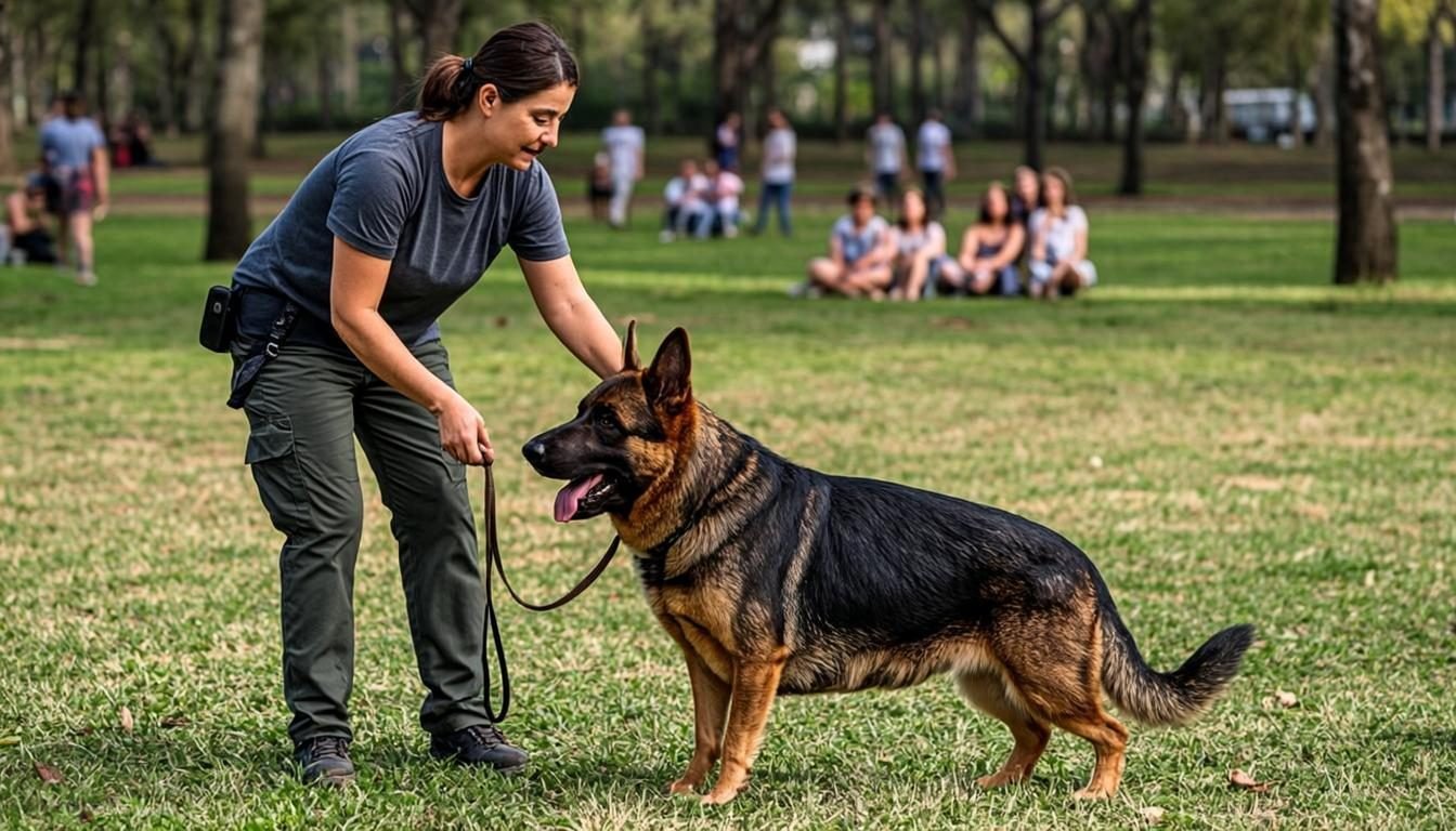 Private German Shepherd Trainer: 9 Standards of Excellence 5 German Shepherd trainer coaching heelwork to an owner