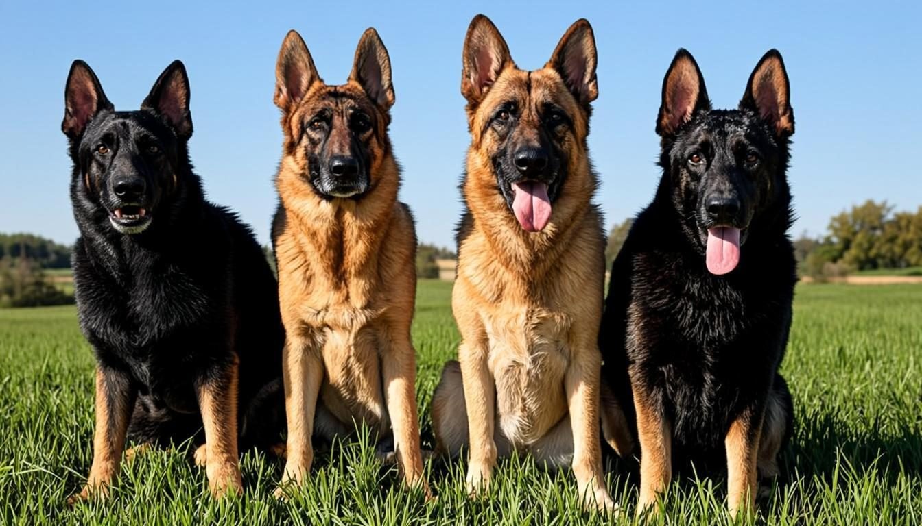 Types of German Shepherds: 5 Lines and the Best Homes for Each 1 Four types of German Shepherds lined up showing coat and build differences