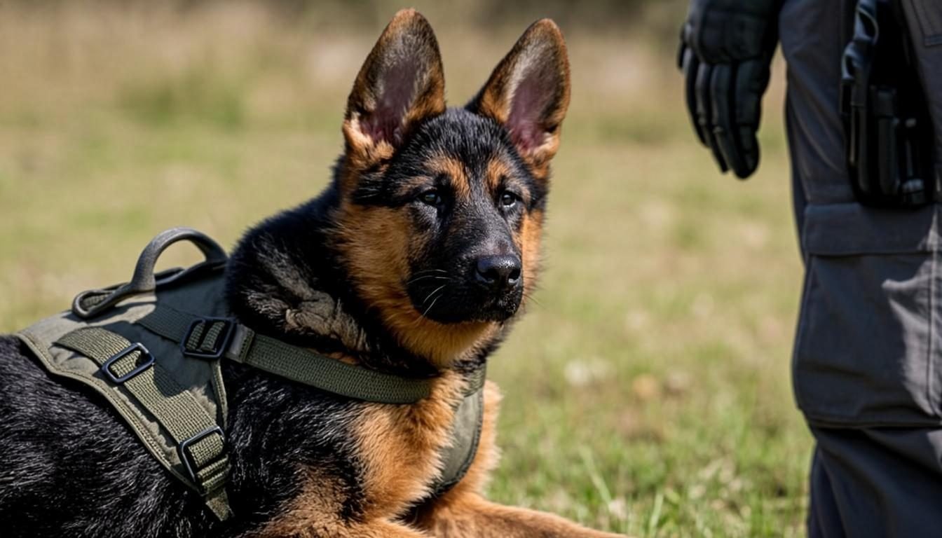 German Shepherd Puppy Working Dog Training: 7 Best Steps to Success 3 German Shepherd Puppy Working Dog Training - young puppy focusing on its handler during an outdoor obedience session