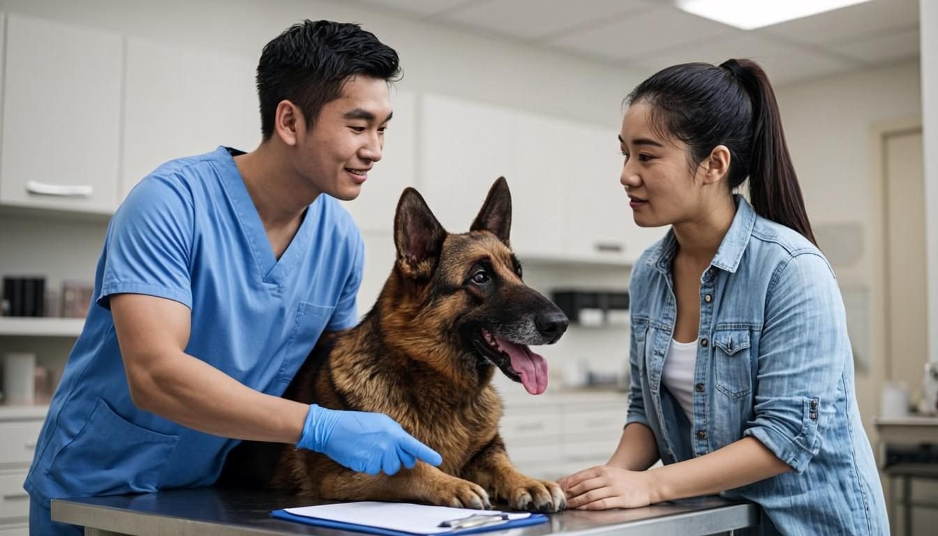 Raw Food Diet for German Shepherds Pros and Cons: The Good and the Bad (2026) 3 Raw food diet for German Shepherds pros and cons - veterinarian discussing raw diet plan with owner